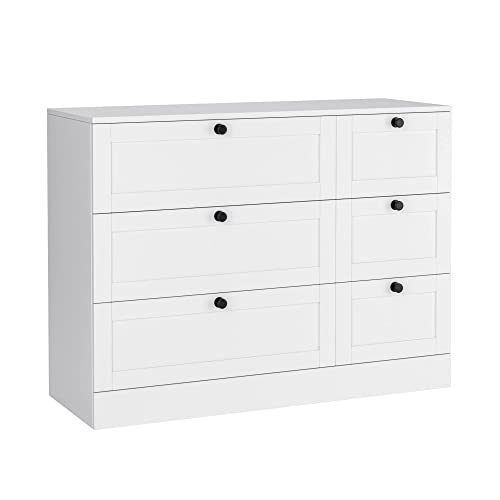HOCSOK Kommode weiß mit 6 Schubladen Sideboard Mehrzweckschrank Anrichte...