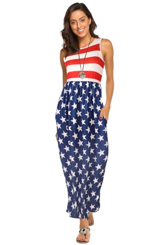 Image of Hount Women's Summer Sleeveless Striped Flowy Casual Long Maxi Dress with Pockets