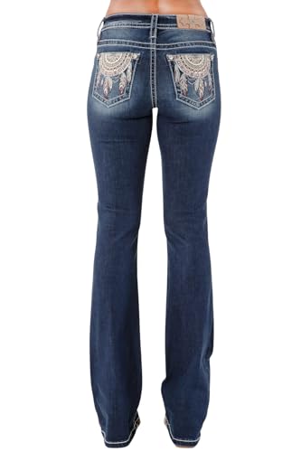 Miss Me Women's Jeweled Dreamcatcher Embellished Pockets Mid-Rise Bootcut Jeans