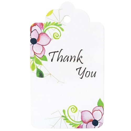 Image of CVANU Floral Thank You Gift Tags (Set of 150), Elegant Flower Design (D8) Hanging Tags with Gold String for Wedding Return Gifts & Small Business Packaging (2.85 x 1.7 Inch)