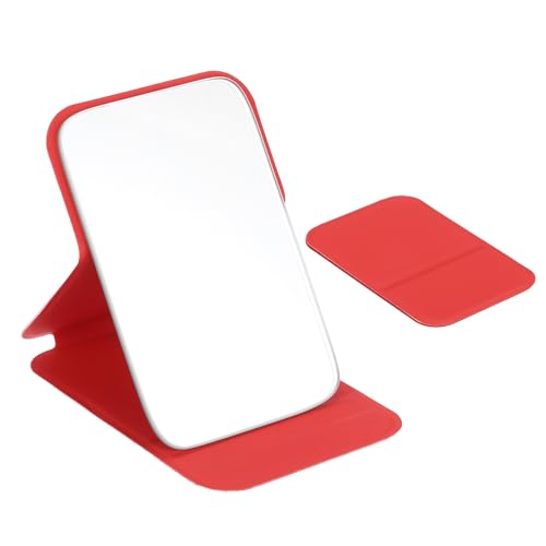 QUARKZMAN 2 Unidades Espejo Plegable Mini De 4.3', Pequeño Espejo Portátil para Maquillaje con Soporte Ajustable, Espejos De Mano De Cuero PU para Mujeres Viajes Hogar Bolsillos (Rojo)