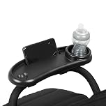 Ickle Bubba Universal Stroller Snack Tray (Black) Easy Access to Snacks and Drinks with Built In Cup Holder and Phone Holder – Clips Onto Any Pram or Stroller for On the Go Convenience