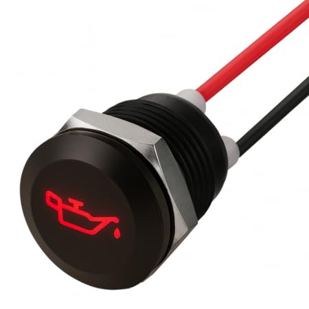Dun-Bri Light/Red Dbg Screw-Fit Led Warning Indicator Symbol Engraved, 12V Dc, Ip65 Waterproof, Panel Mount, Ø16mm Hole – Multiple Signal Types Available ( | Oil Pressure Low | 12V)