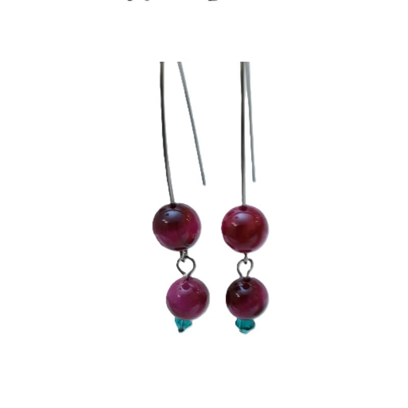 Boucles d'oreilles grands crochets Oeil de tigre acier inoxydable rose