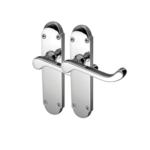 Epsom Door Handle Polished Chrome Scroll Door Handle Set - Victorian Style Internal and External Lever Door Handles with Backplate 170mm x 42mm (Pair of Handles)