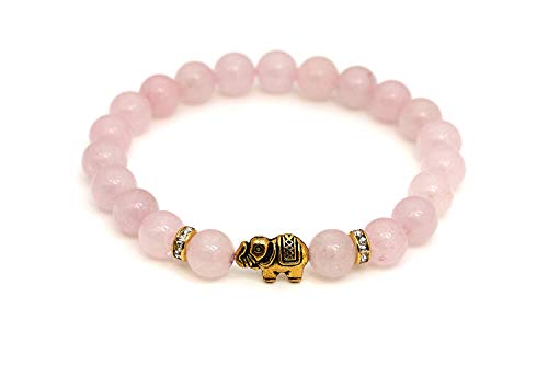 Cuarzo rosado pulsera de elefante con perlas naturales y piezas destacadas de...