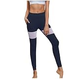 WOZOW Leggings De Sport Poche Splice Pantalon Yoga Remise en Forme élastique Longue Taille Haute sans Couture pour Femme(Bleu,M)
