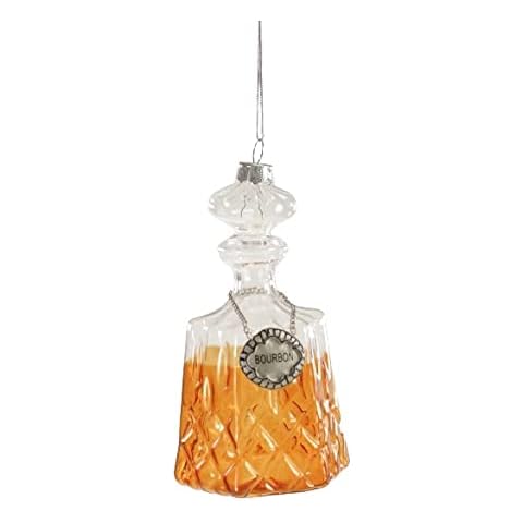 XL Christmas Bauble - Whisky Bottle - 10 x 5 cm Gold Colours Clear Glass Christmas Tree Bauble Glass Hanger Bottle Christmas Bauble Christmas Tree Decoration Bourbon Whiskey Cover