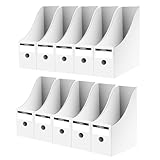 Woobroo 10 Pack Magazine Holder, Magazine File Holder, Cardboard A4 Size Desktop Organiser with Labels, for Home School Office Magazine File, White