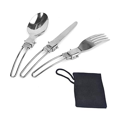 Folding Spoon Fork Knife Set Portable 3 in 1 Folding Dinner Flatware Utensils Stainless Steel Perfect for Camping Picnic Travel Hiking Backpacking