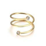 crayfomo Anillo abierto de acero inoxidable chapado en oro, banda apilable con diseño minimalista y zirconia cúbica envolvente para mujer, regalo de joyería apilable de moda para uso diario