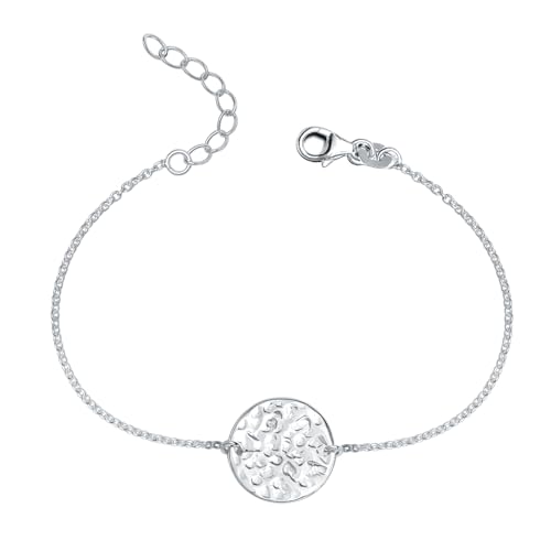 Image of LeCalla 925 Sterling Silver Hammered Disc Bracelet for Women | Handmade Hammered Adjustable Link-Bracelet Bracelets | Women's Adjustable Bracelets Gift for Her, Birthday, Anniversary 7.5 Inches