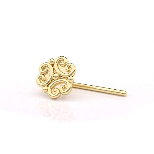 Unique Nose Ring Stud, Gold Plated Silver Indian Nose Pin Piercing, Tribal Style, 20g, L Back Shape, Handmade Body Jewelry