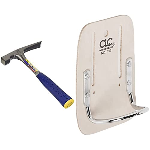 Estwing - E3‐20Blc Bricklayer's/Mason's Hammer - 20 Oz Masonary Tool & Shock Reduction Grip - E3-20Blc Silver & Clc Custom Leathercraft 439 Heavy Duty Steel Loop Hammer Holder #TOP2