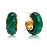 MURNA KARE Chunky Gold Statement Emerald Green Hoop Earrings for Women