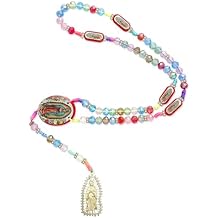 BONITTER Mexican Virgin Mary necklace, Guadalupe Crucifix Wall Cross Rosary Beaded Necklace Saint Jude Protective Blessing Pendant,Catholic Saint Benedict Medal Handmade jewelry Gift for Men Women