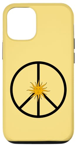 黄色の太陽と黒のピースサイン スマホケース iPhone 12/12 Pro 用