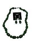 Natural Emerald Gemstone Round and Barrel Beaded Necklace and Dangle Earrings Set
