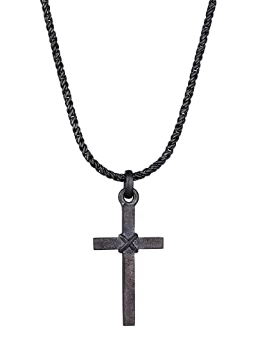Pendentif croix de 25 mm poli brillant et chaîne cordon homme en argent 925