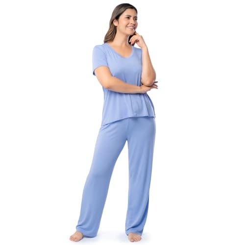 Image of Fruit of the Loom womens Short Sleeve Tee and Pant 2 Piece Sleep Set