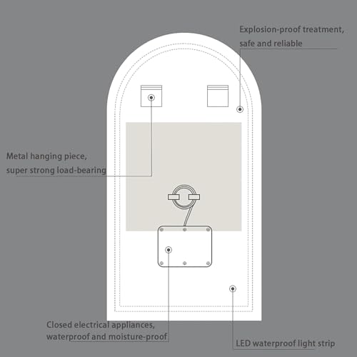 Miroir de salle de bain DEL blanc 40x80cm demi-rond lumineux