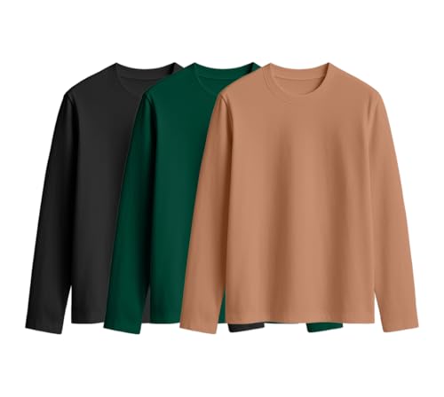 Image of JUNEBERRY Cotton Round Neck Regular Fit Plain Solid Full Sleeve T-Shirt Combo for Women (Pack of 3) (Available Colors: Black, White, Navy, Green,Swanwhite & Cork)