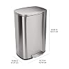 Amazon Basics LARGE Trash Can, 13.2 Gallon (50L), Smudge Resistant Rectangular Bin with Soft-Close Lid, Step Foot Pedal, Removable Inner Bucket, Brushed Stainless Steel, Satin Nickel Finish