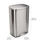 Amazon Basics Smudge Resistant Rectangular Trash Can With Soft-Close Foot Pedal, Brushed Stainless Steel, 50L/13.2 Gal, 16.7x14.7x25.9 in, Satin Nickel Finish - Image 3