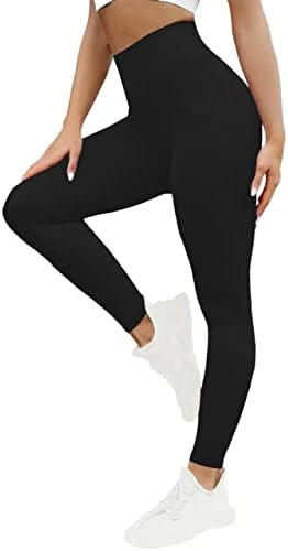 TMKOTOKRA High Waisted Workout Leggings for Women Tummy Control Butt Lifting Compression Leggings Soft Yoga Pants-Black
