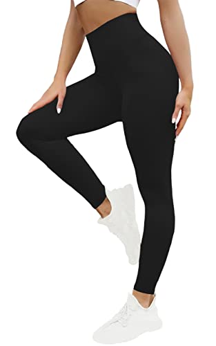 Tmkotokra High Waisted Workout Leggings For Women Tummy Control Butt Lifting Compression Leggings Soft Yoga Pants-Black #TOP2