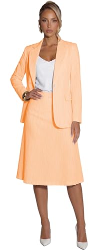 Orange Womens Sets 2 Piece Outfits Seersucker Striped Skirt Suits