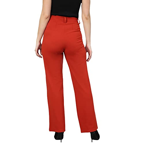 Image of KOTTY Women Polyester Blend Orange Solid Trousers(Red Orange,30)
