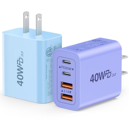 Image of 2-Pack USB C Charger Block, 40W 4-Port Fast Type C Wall Chargers