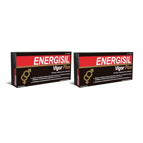 Energisil Vigor Plus 30 Cápsulas - Pack de 2 Unidades - con Ginseng, L-Arginina, Vitaminas y Zinc – Complemento Alimenticio para la Vitalidad y el Rendimiento Sexual Masculino
