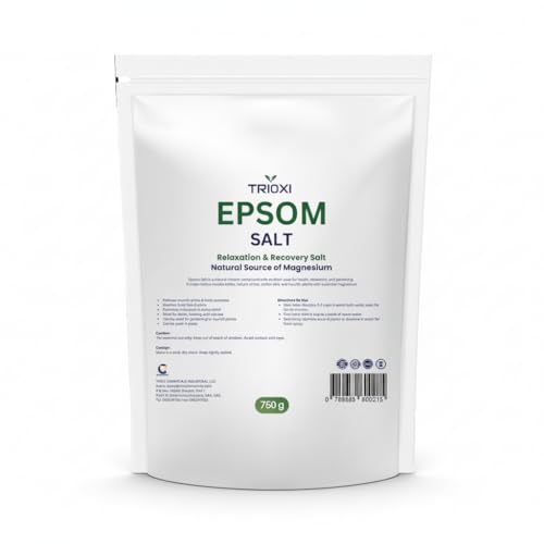 Trioxi Epsom Salt Pure Magnesium Sulfate Crystals Relaxing Bath Soak Foot Soak & Natural Remedy Premium Quality (750 Gram)