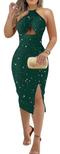 Women's Criss Cross Halter Neck Dress, Halter Neck Bodycon Sexy Dress, Sleeveless Backless Hollow Out Club Dresses