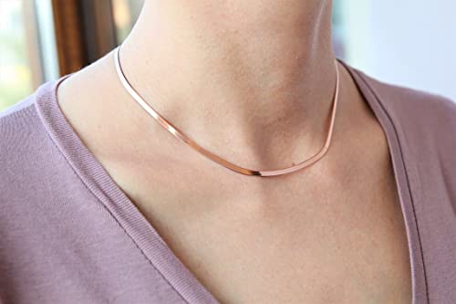 Beriso B-NK-3MM ROSE GOLD SNAKE NECKLACE 40CM 18K Rose Gold Plated Shiny Snake Necklaces Herringbone Necklace thumb #1
