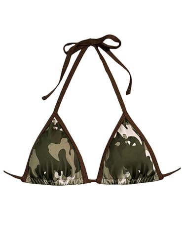 WDIRARA Women's Camo Print Triangle Bikini Tops Halter Sexy String Swim Top Camo