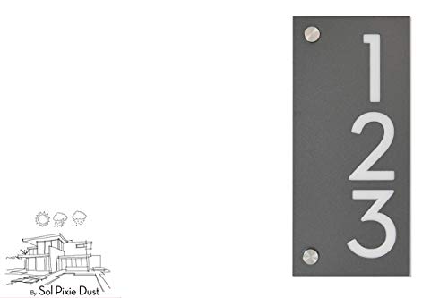 Modern House Numbers, Small Vertical Metallic Gray Aluminum With White Acrylic -Contemporary Home Address -Sign Plaque - Door Number - Hotel Room #TOP1