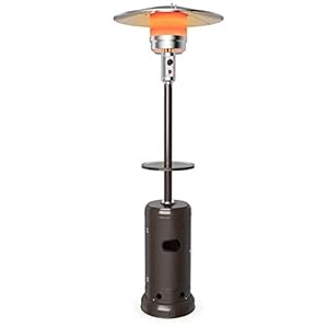 Tangkula 48000 BTU Propane Patio Heater with Wheels Outdoor Heaters for Patio with Shelf Tabletop Stainless Steel Burner Auto Shut Off Tip Over Protection Portable Patio Heaters for Outdoor Use