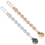 おしゃぶりホルダー 赤ちゃんのおもちゃクリップ シリコーンおしゃぶりストラップ クリップ おしゃぶりホルダー シリコーン 防錆 無臭 掃除がしやすい 使いやすい 男の子と女の子に適しています 2個入り (カレー & グレー)