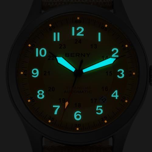 Image of BERNY Automatic Titanium Watch for Men 10ATM Waterproof Men's Field Watch Super Luminous Male Analog Mechanical Military Wrist Watch AR Sapphire Crystal Date Calendar Birthday Present