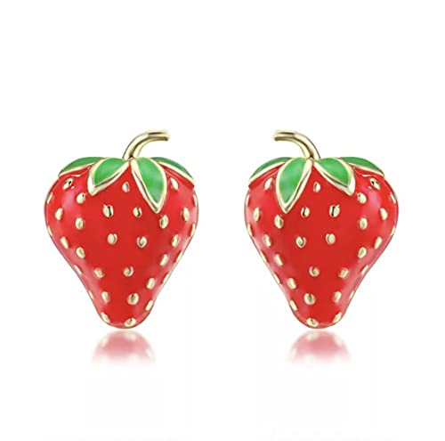 New Summer Small Strawberry Stud Earrings – Creative and Funny Fruit Earrings Made from Skin-Favorable Alloy Metal for Women and Girls - Red