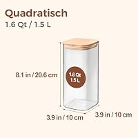 ComSaf Vorratsgläser, Glasbehälter mit Deckel, Vorratsdosen Glas 1,5 L×3, Vorratsgläser Eckig mit Deckel Luftdicht, Glasbehälter Aufbewahrungsgläser mit Deckel für Küchen, Müsli, Cerealien Cornflakes – Ansicht 2