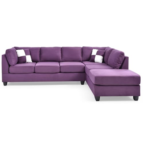 Malone 111 in. Purple Suede 4-Seater Sectional Sofa with 2-Throw