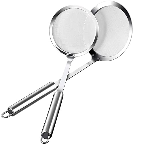 Aiareozy 2 Pezzi Schiumarola Acciaio Inox, ragno da cucina acciaio, Schiumarola per Fritti, colino fritto, ragno cucina per Cucinare, Friggere, Arrostire, Pasta o Gnocchi in Cucina