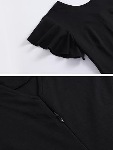 Image of MSLG Women's Fit and Flare Ruffle Short Sleeves Dresses Work V-Back Cocktail Semi Formal A Line Dress with Pockets 842