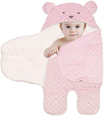 LILBESTIE Baby Plush Swaddle Blankets, Newborn Soft Wrap Sleeping Bag Receiving Blanket Cute Bear Clothes for 0-6 Months Infants , Pink