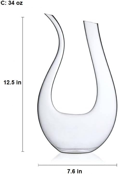 Miniatura 3 de King Crystal Jarra decantadora de vino  Forma de U  Soplada a mano  Jarra de vino de cristal de 34 onzas  Para bar en casa  100% plomo  Vidrio de