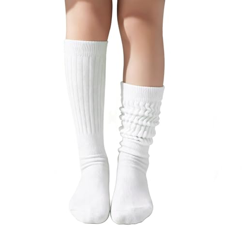Marchare Slouch Socks for Girls Scrunch Cotton Crew Soft Cushioned Slouchy Socks Knee High Athletic Long Socks for Kids